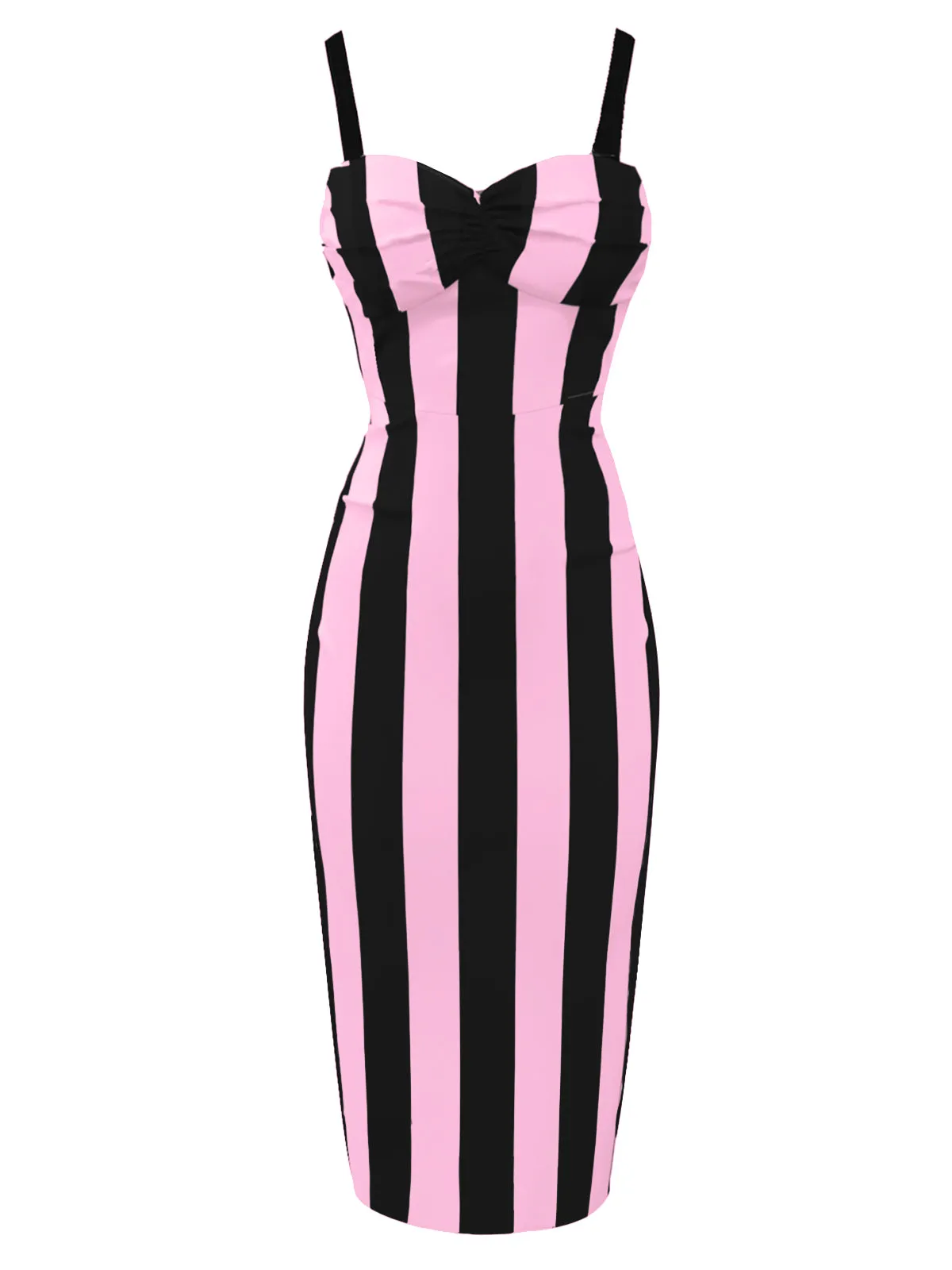 Black&Pink 1960s Vertical Stripe Straps Pencil Dress sold by Retro Stage