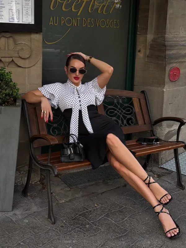 Black 1930s Dots Tie Neck Mermaid Dress sold by Retro Stage