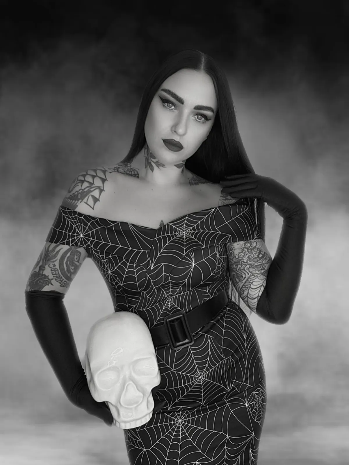 Black 1960s Off-shoulder Spider Web Dress sold by Retro Stage