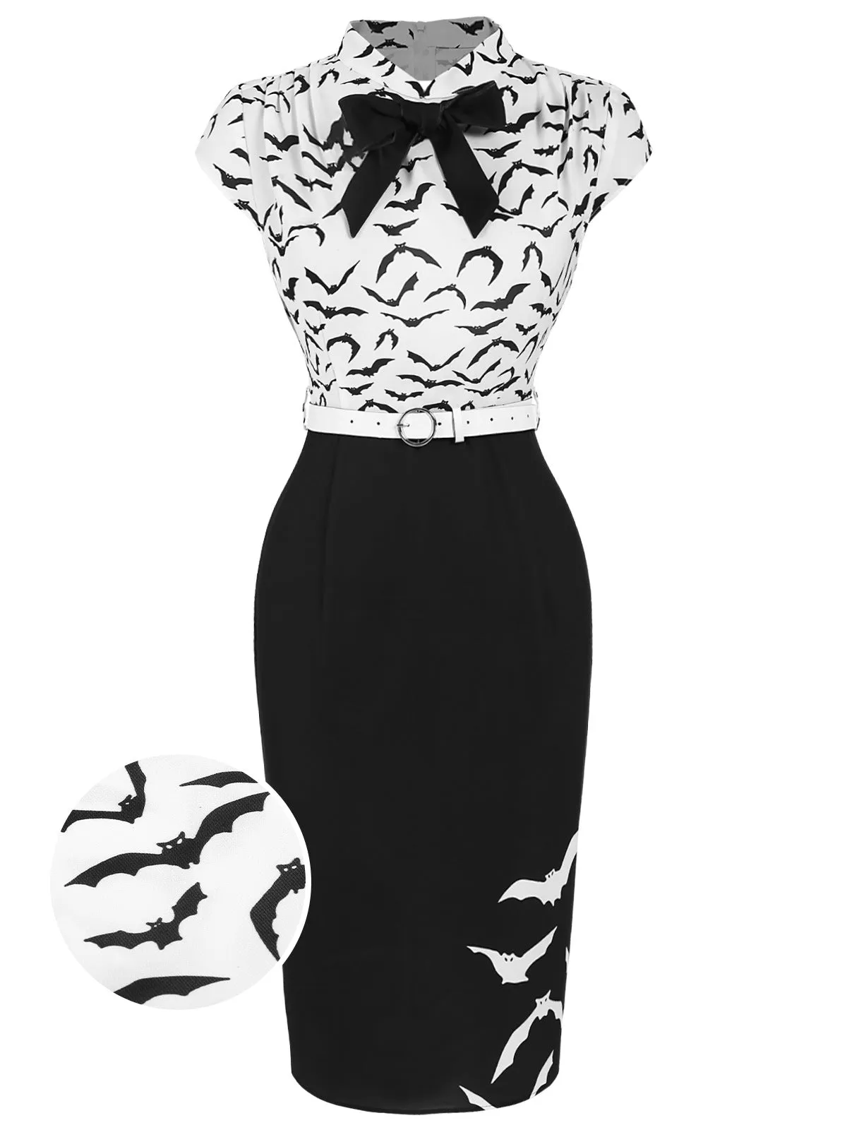 Black 1960s Bats Bow Lapel Pencil Dress sold by Retro Stage product image thumbnail 2