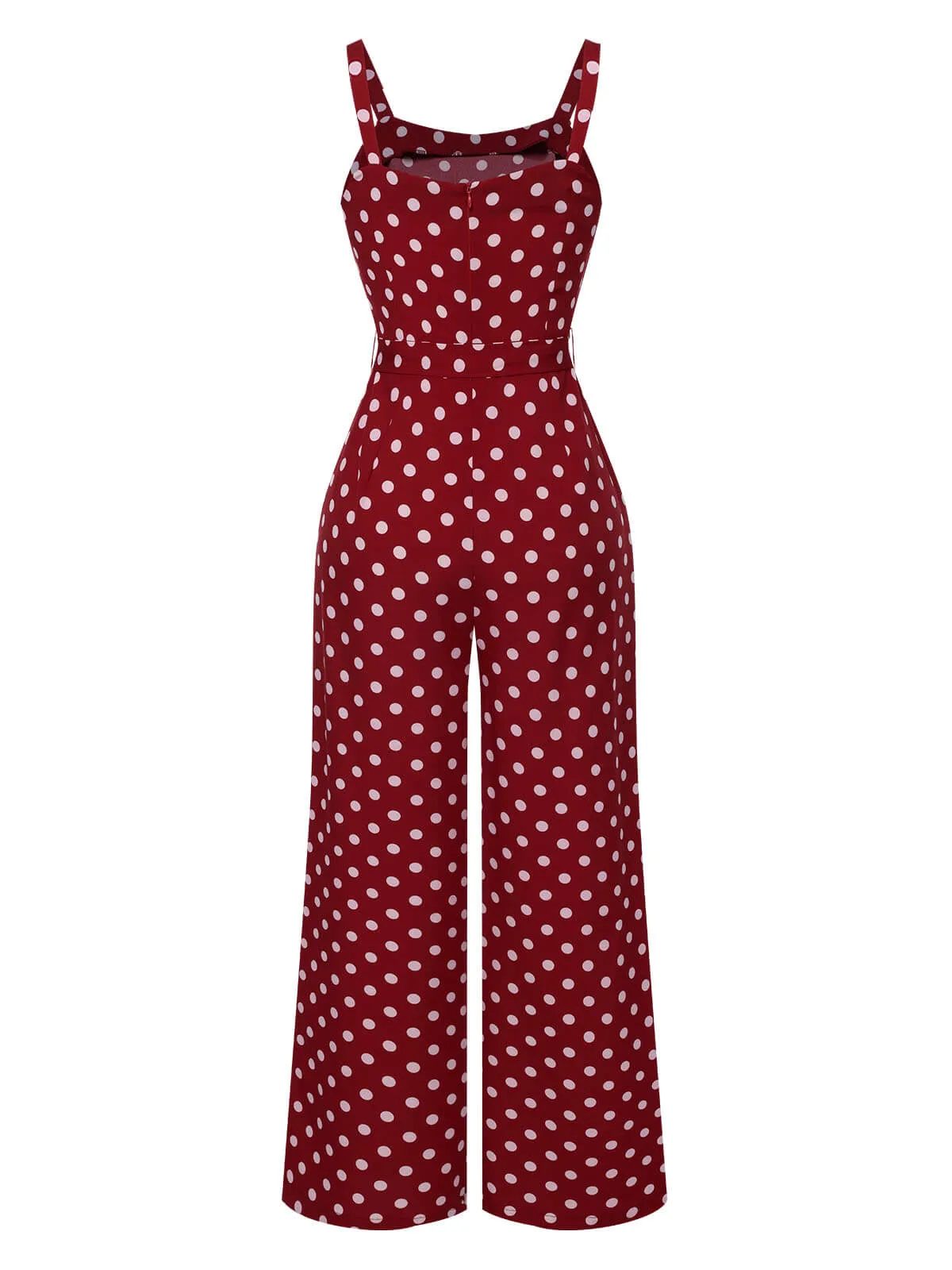 Deep Red 1940s Polka Dot Straps Jumpsuit sold by Retro Stage product image thumbnail 4
