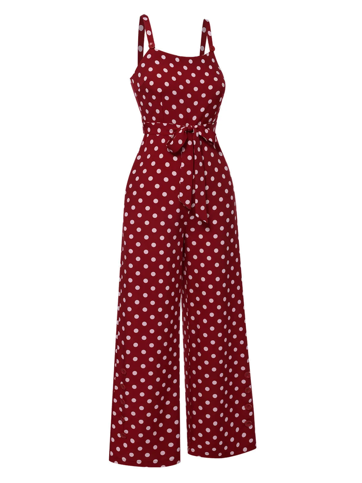 Deep Red 1940s Polka Dot Straps Jumpsuit sold by Retro Stage product image thumbnail 5