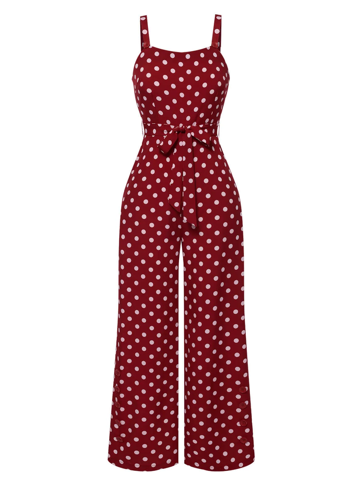 Deep Red 1940s Polka Dot Straps Jumpsuit sold by Retro Stage product image thumbnail 3