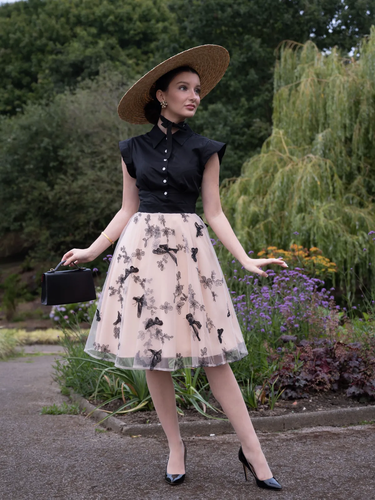 Black 1950s Butterfly Patchwork Vintage Dress sold by Retro Stage