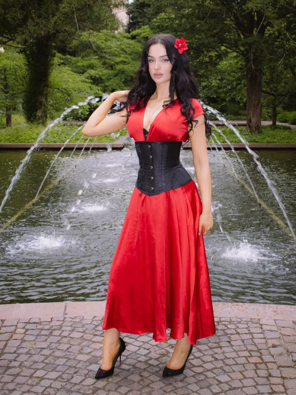 1930s Solid Deep V-Neck Satin Dress sold by Retro Stage