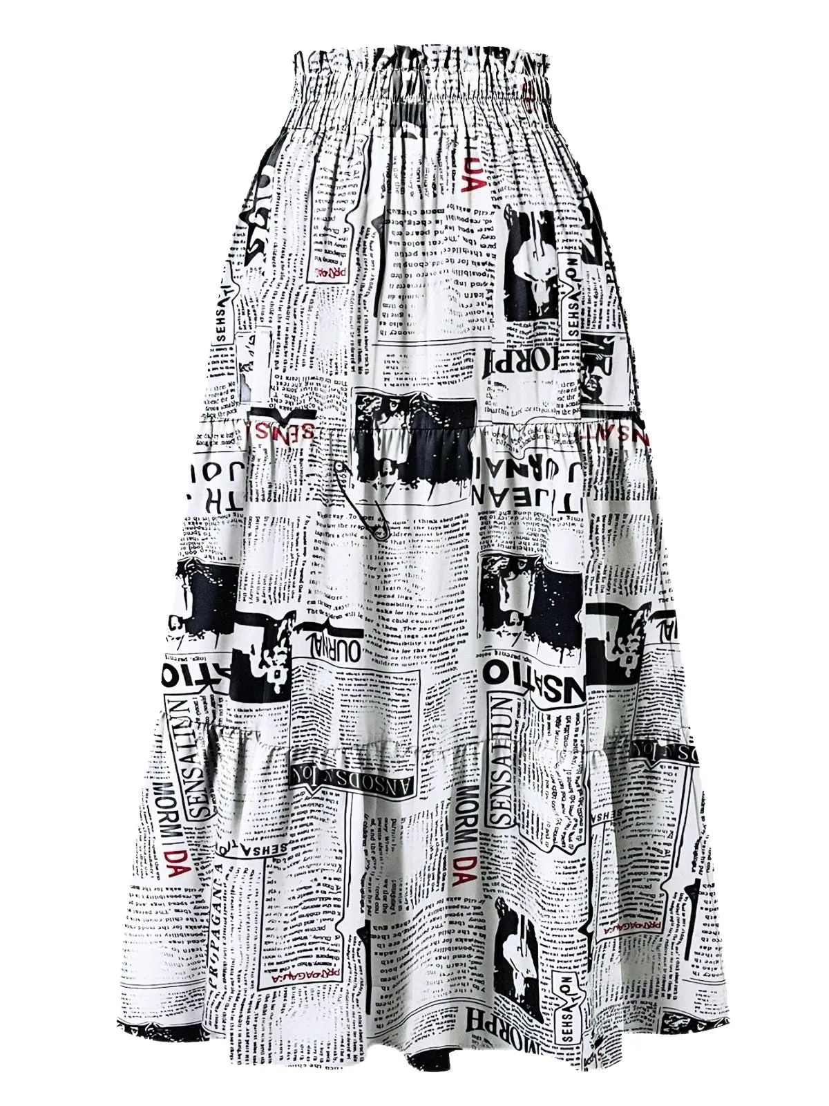 Multicolor 1970s Newspaper Print Tiered Midi Skirt sold by Retro Stage product image thumbnail 2