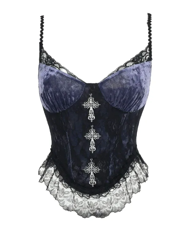 Purple 1980s Gothic Cross Velvet Lace Camisole sold by Retro Stage