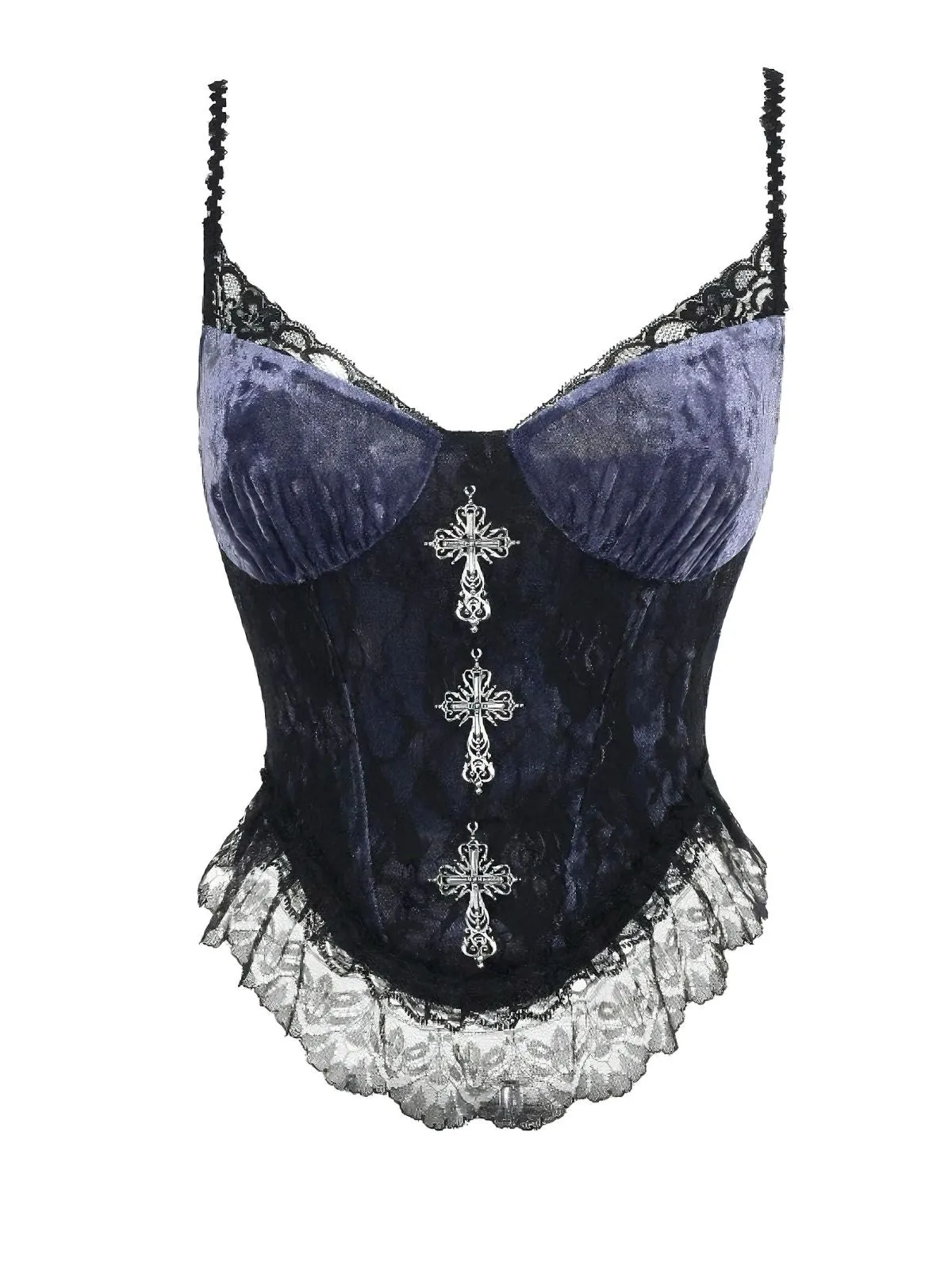 Purple 1980s Gothic Cross Velvet Lace Camisole sold by Retro Stage