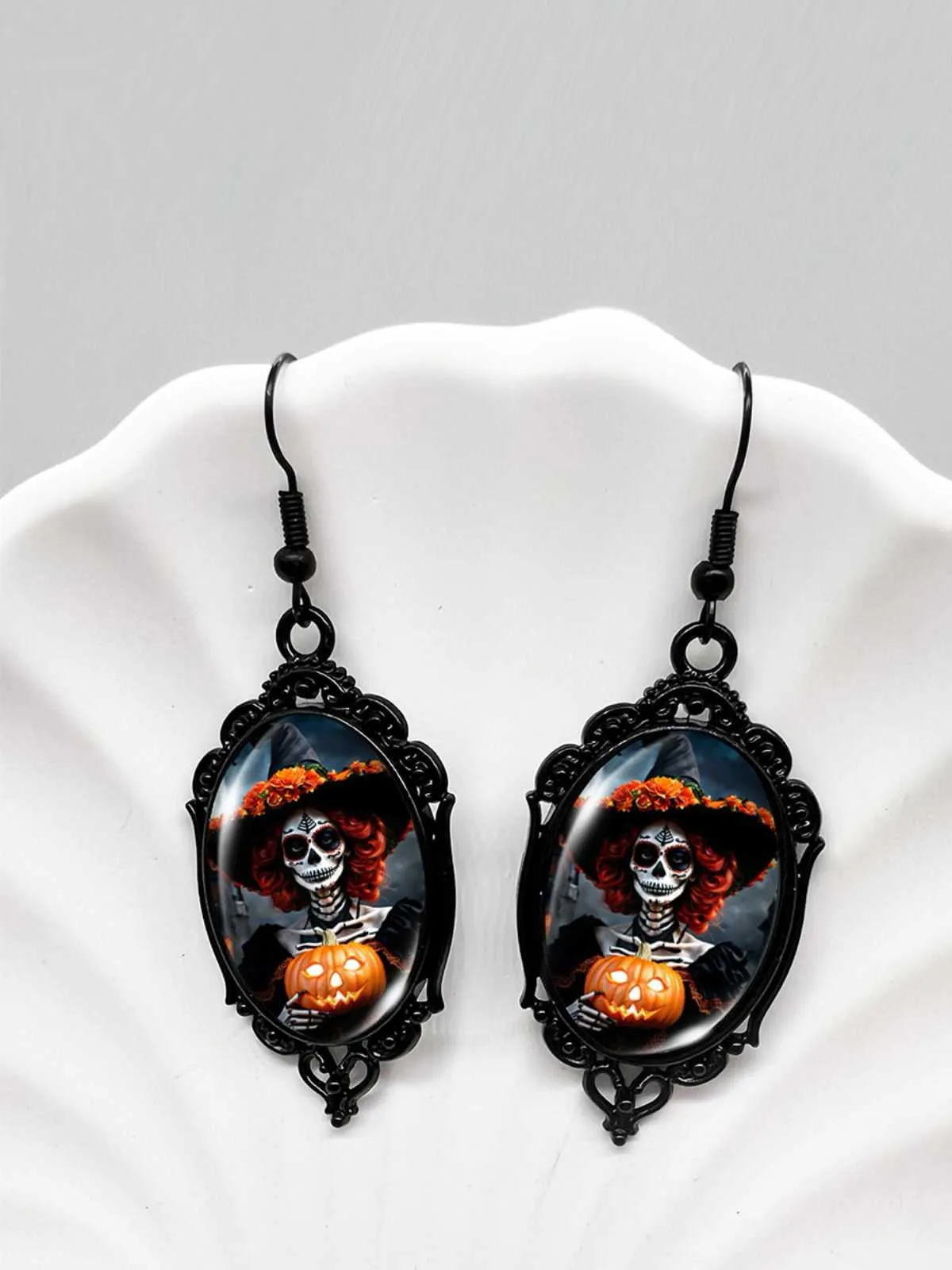 Gothic Witch Bats Skull Halloween Drop Earrings sold by Retro Stage product image thumbnail 2