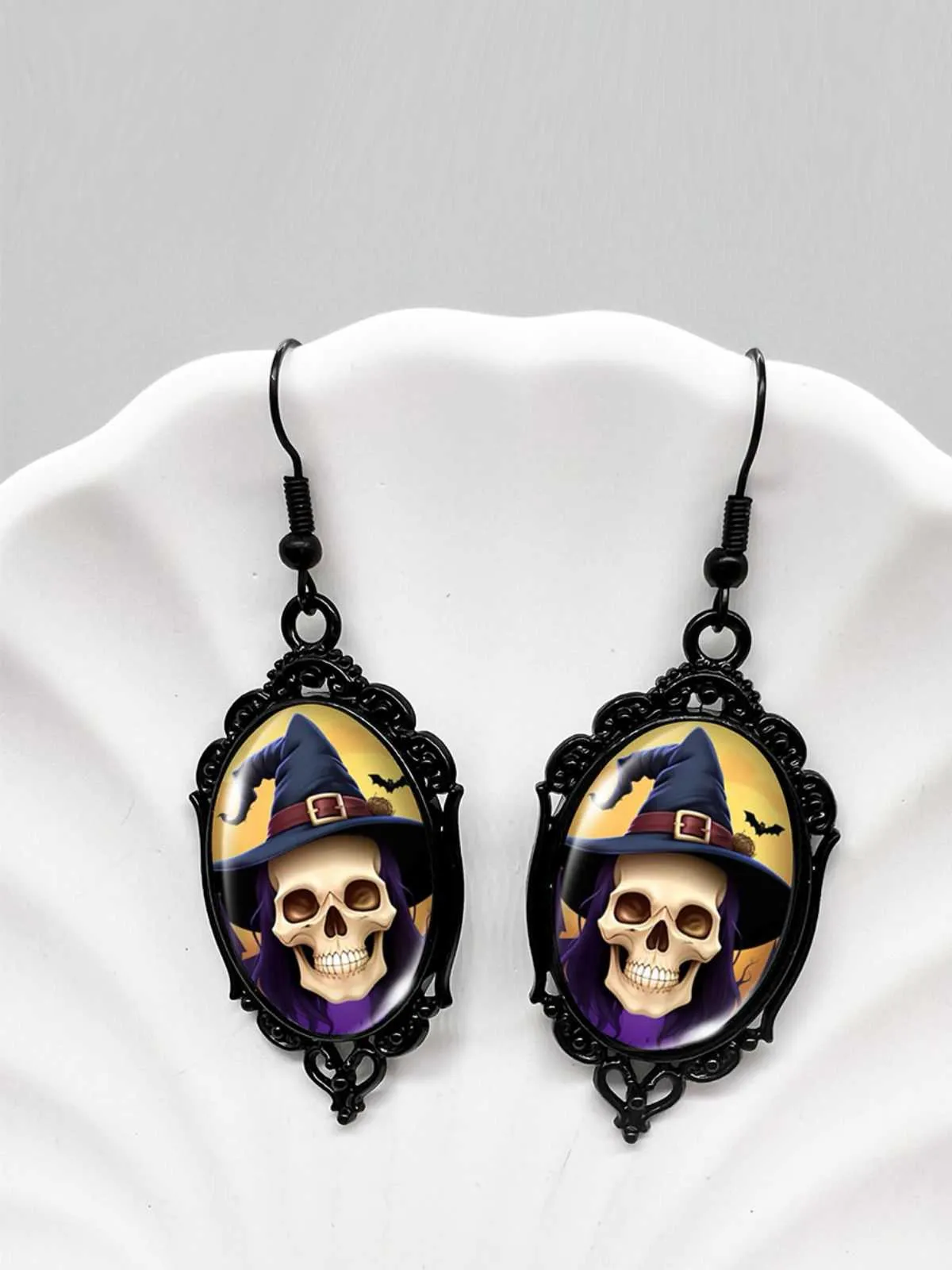 Gothic Witch Bats Skull Halloween Drop Earrings sold by Retro Stage product image thumbnail 3