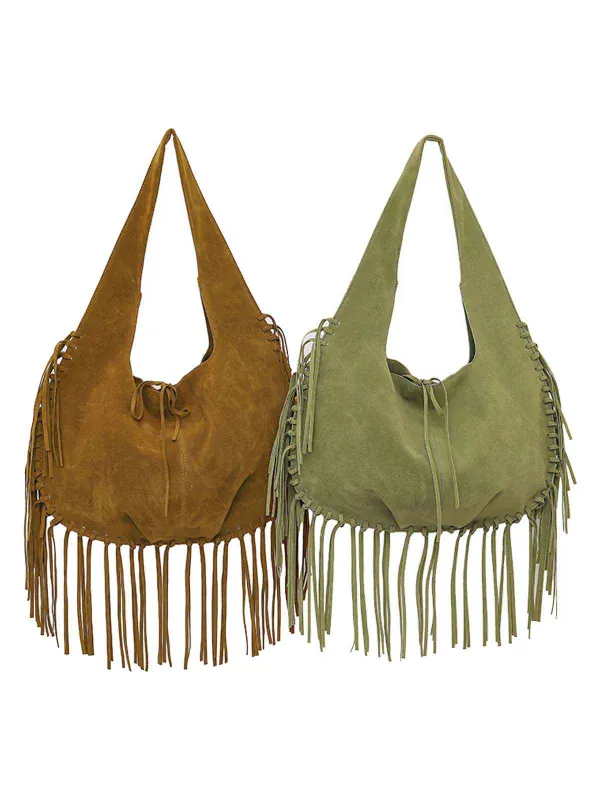 Boho Fringe Suede Hobo Shoulder Bag sold by Retro Stage