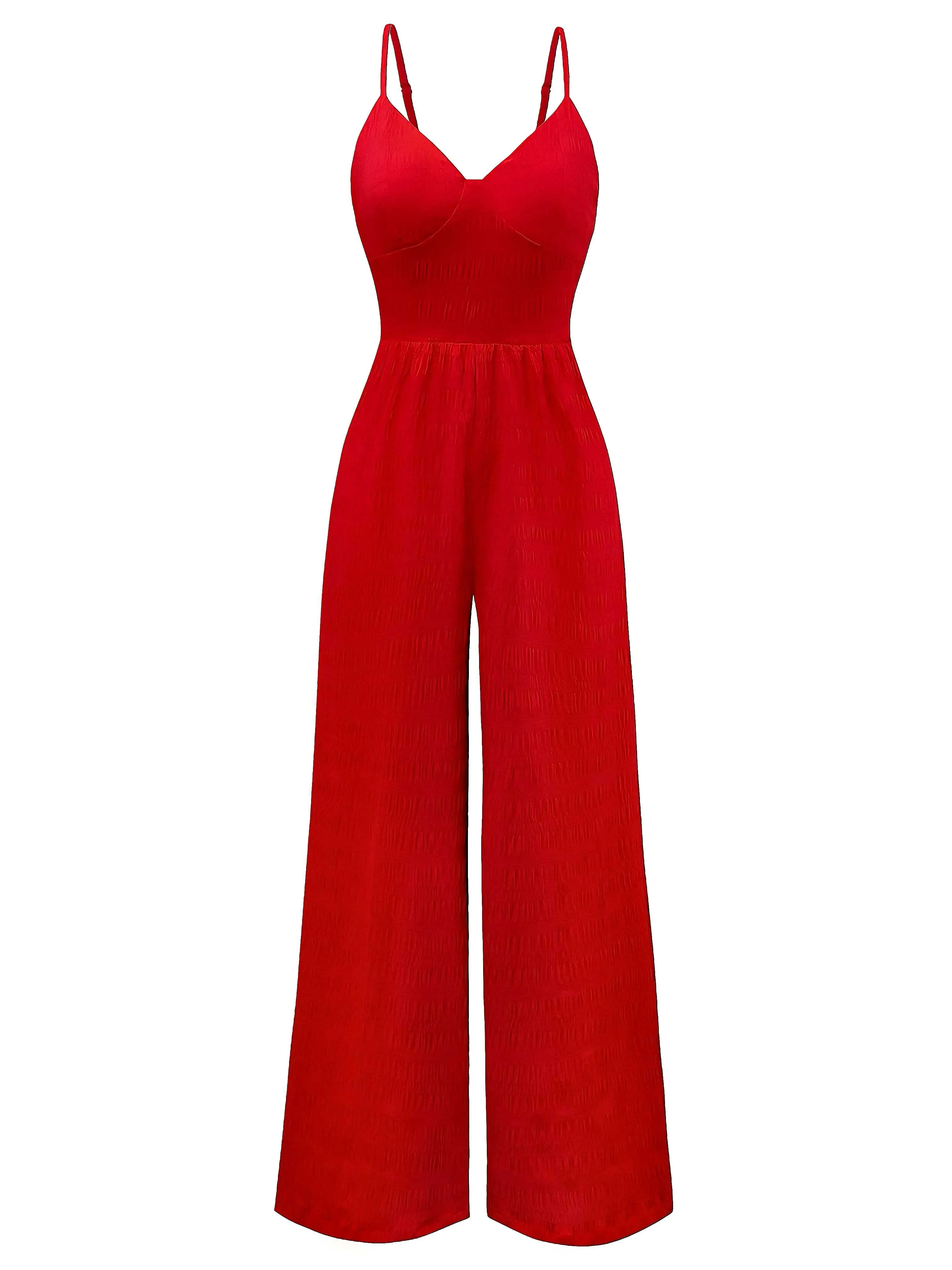 1970s Spaghetti Strap Textured Solid Jumpsuit sold by Retro Stage
