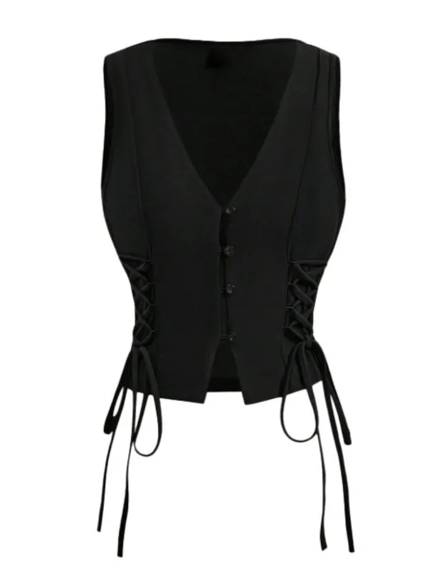 1970s Solid Waist-Tie V-Neck Vest sold by Retro Stage