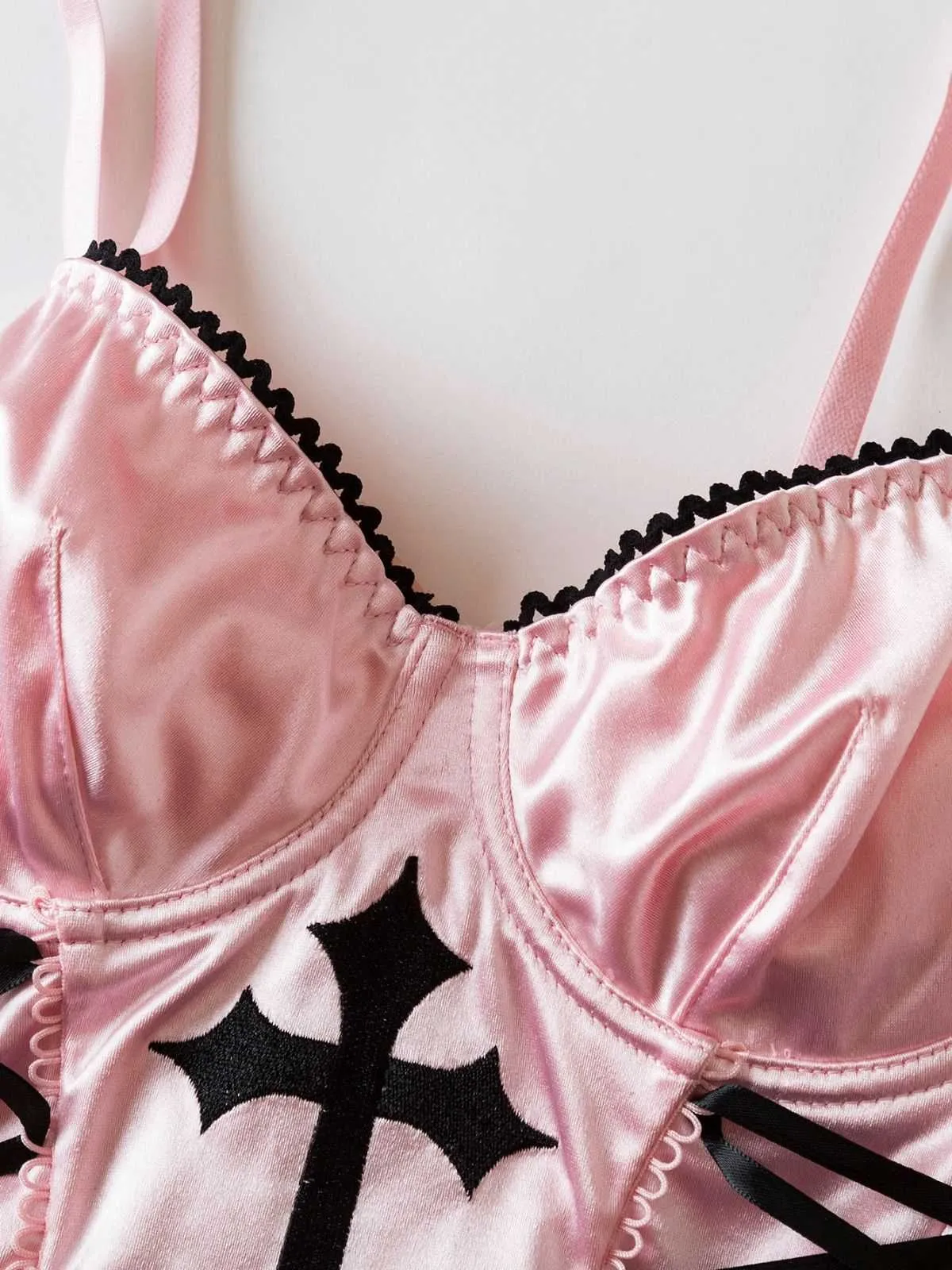 Pink 1970s Cross Gothic Satin Lace-Up Camisole sold by Retro Stage product image thumbnail 3