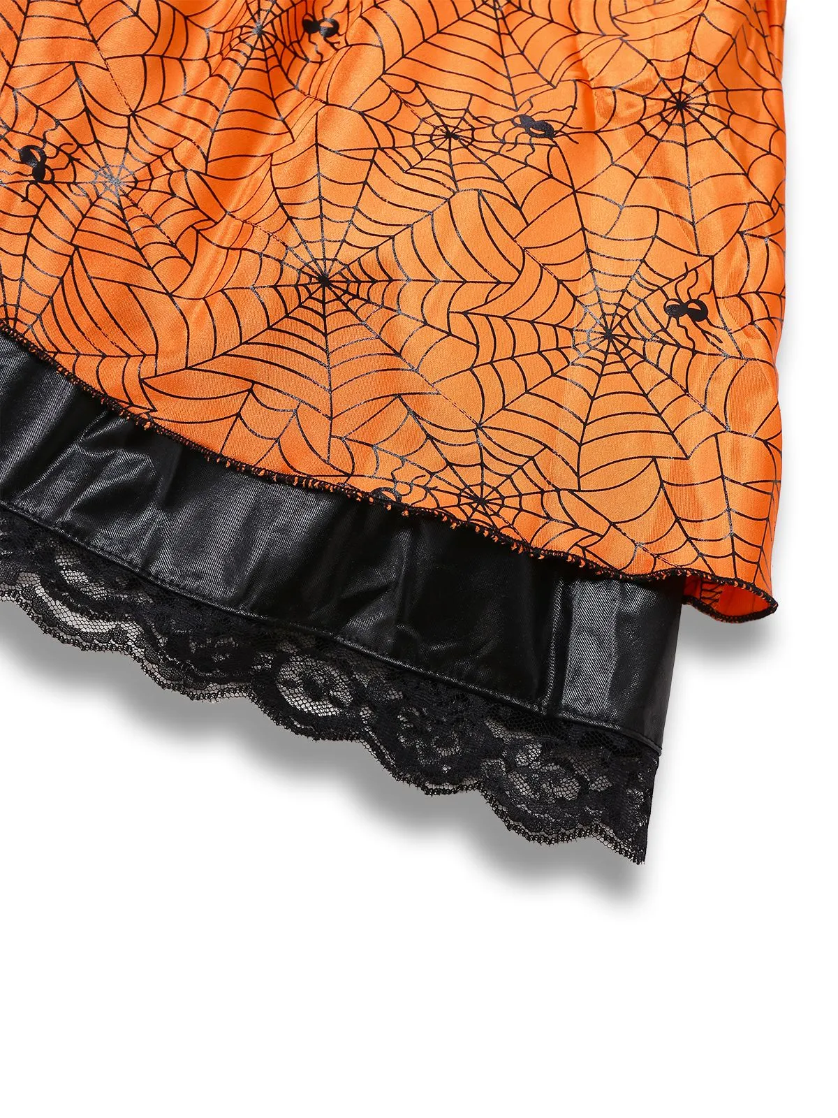 Orange 1960s Halloween Pumpkin Spiderweb Puff-Sleeve Dress sold by Retro Stage product image thumbnail 5