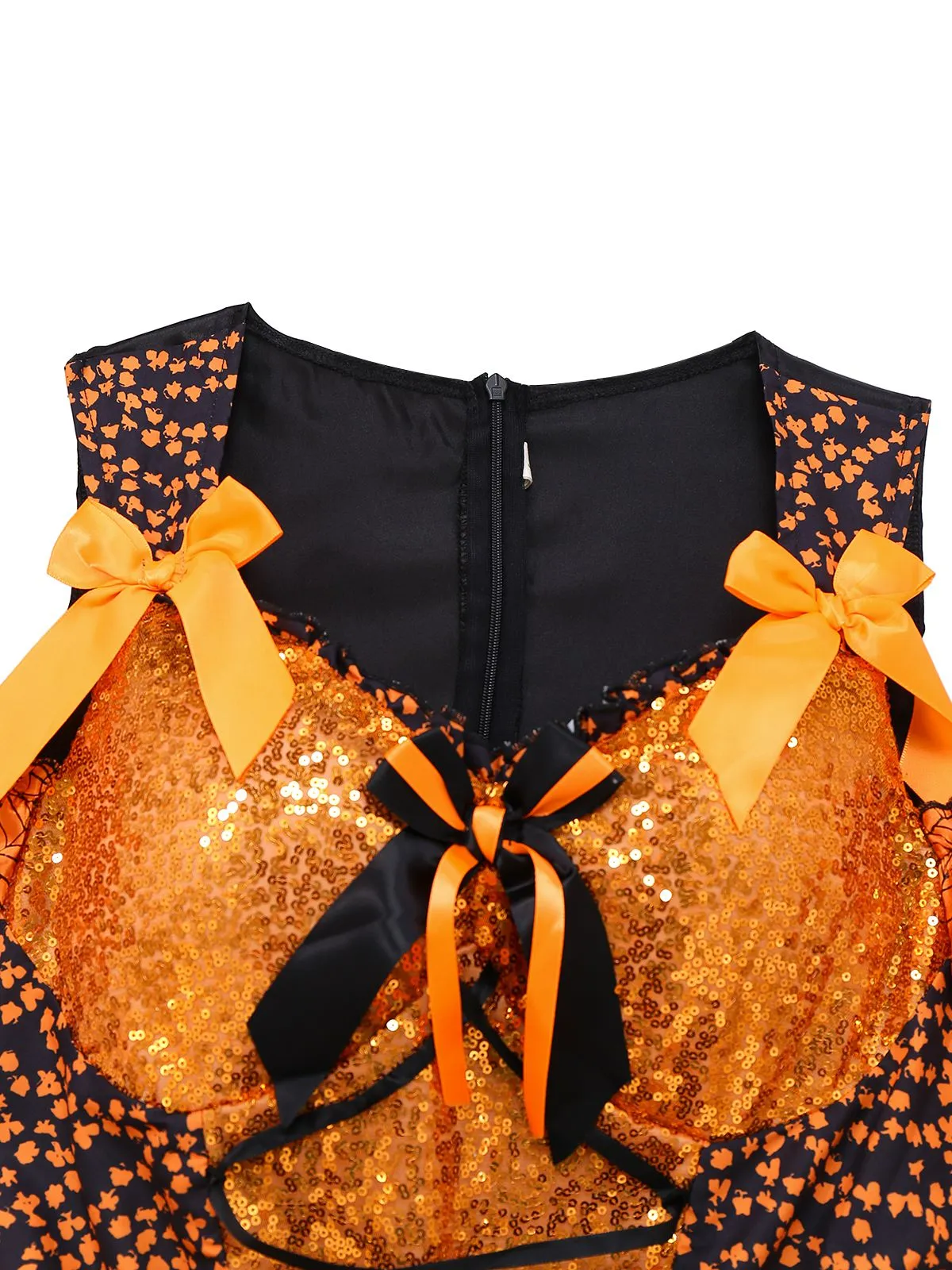 Orange 1960s Halloween Pumpkin Spiderweb Puff-Sleeve Dress sold by Retro Stage product image thumbnail 3