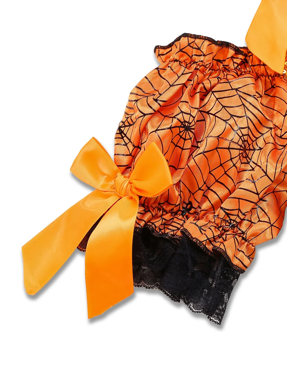 Orange 1960s Halloween Pumpkin Spiderweb Puff-Sleeve Dress sold by Retro Stage product image thumbnail 4