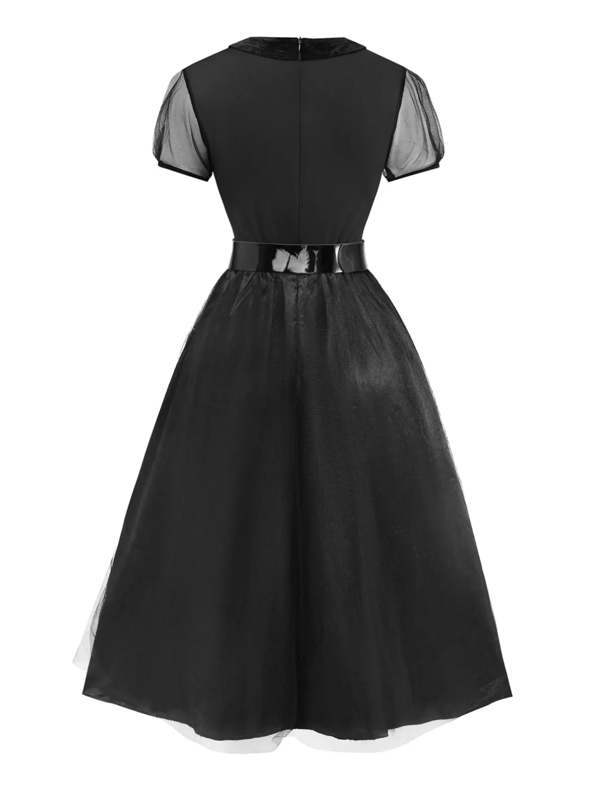 Black 1940s Peter Pan Collar Sheer Belted Tulle Dress sold by Retro Stage product image thumbnail 2