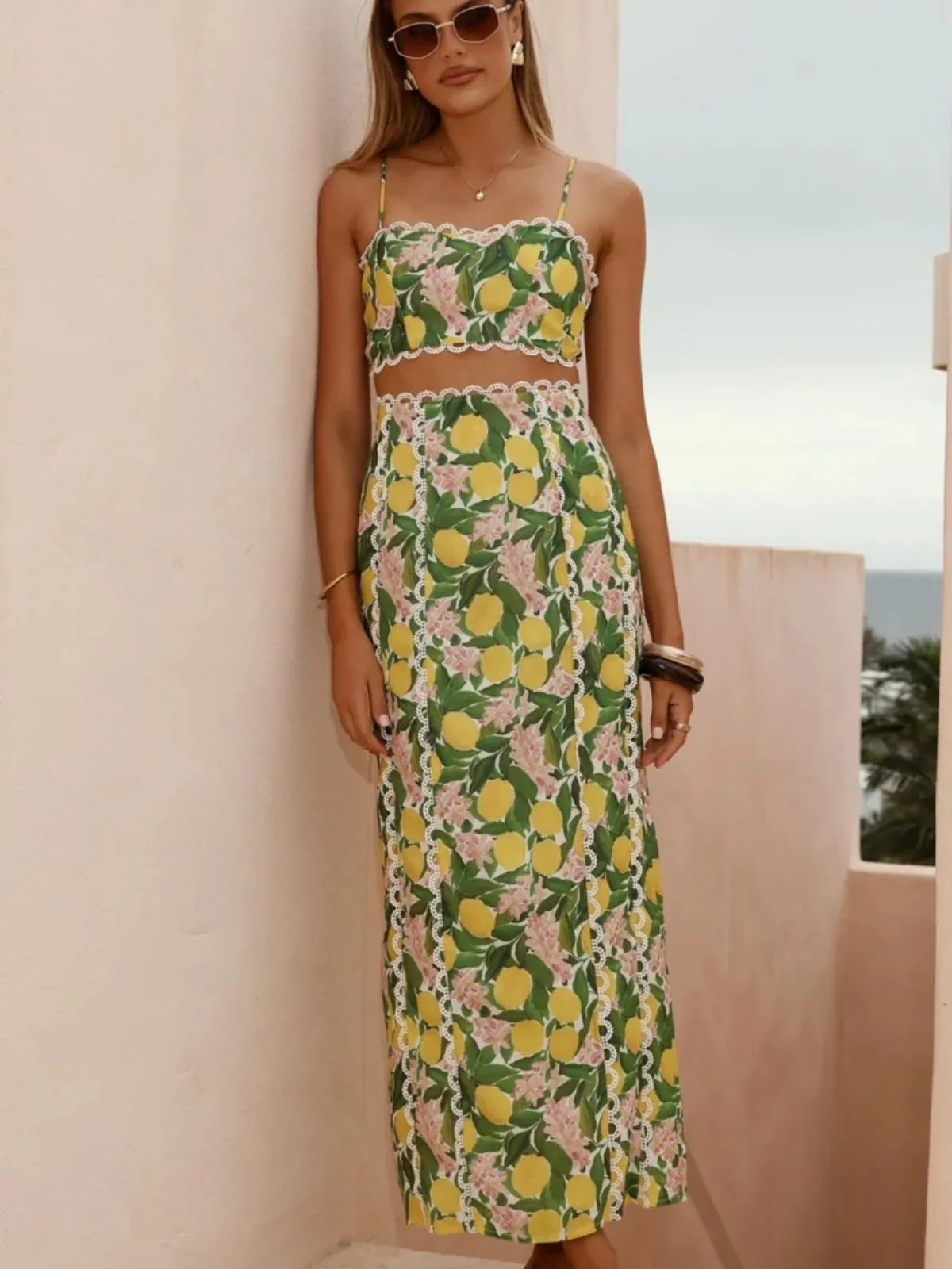 2PCS 1960s Lace Lemon Slip Top & Maxi Skirt sold by Retro Stage product image thumbnail 5