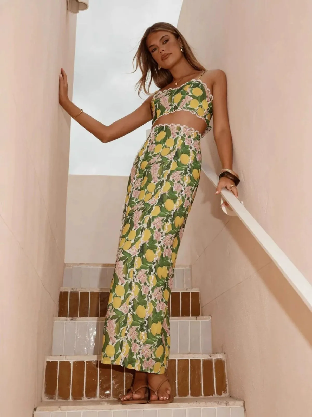 2PCS 1960s Lace Lemon Slip Top & Maxi Skirt sold by Retro Stage product image thumbnail 3