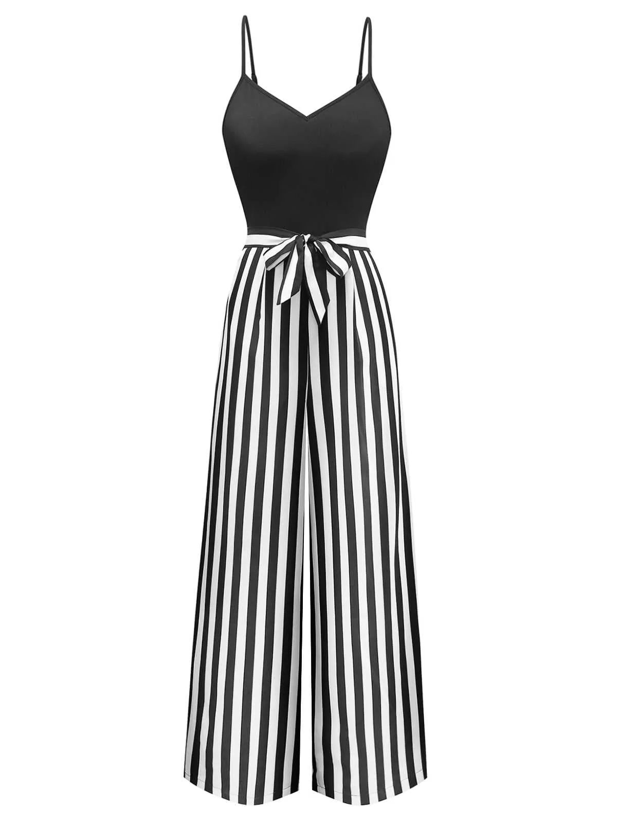 1970s Spaghetti Strap Striped Belted Jumpsuit sold by Retro Stage