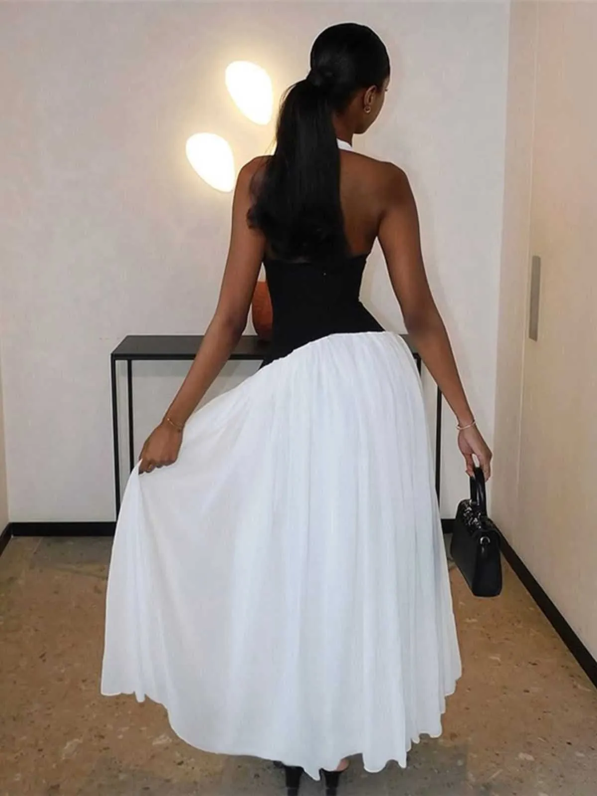 1970s Halter Deep V-Neck Colorblock Maxi Dress sold by Retro Stage product image thumbnail 4