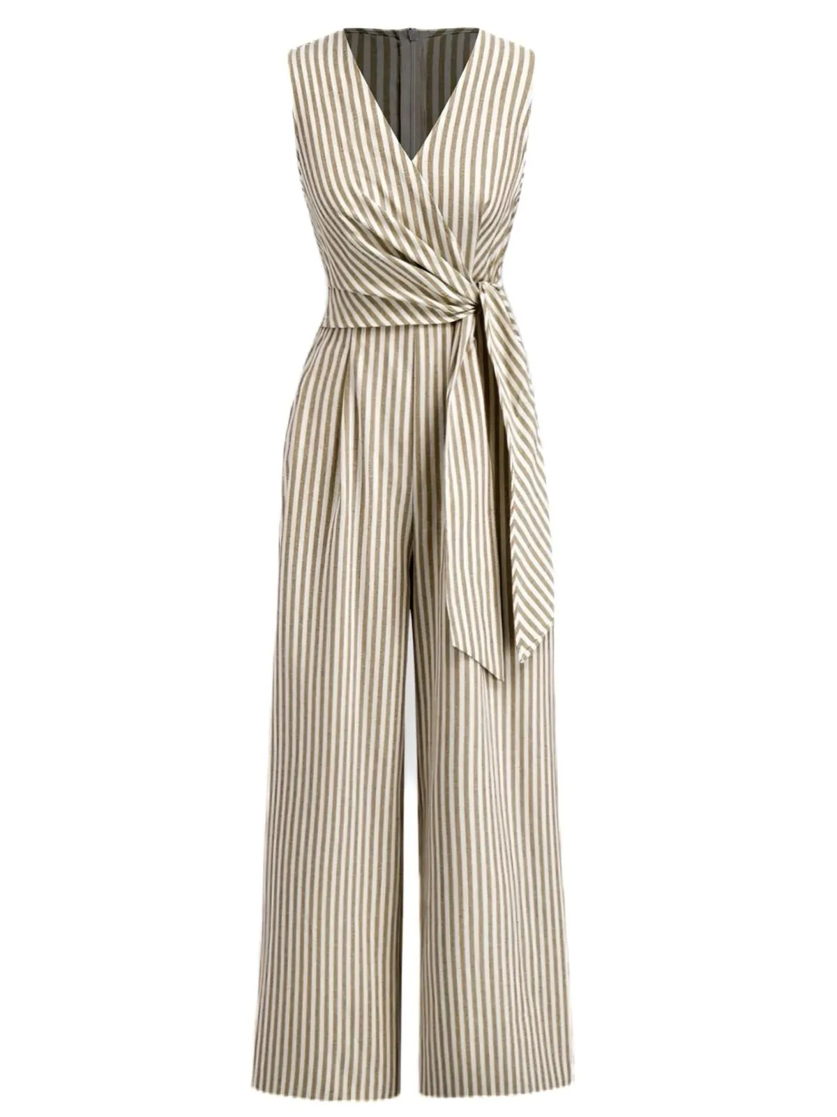 1940s V-Neck Striped Tie-Waist Sleeveless Jumpsuit sold by Retro Stage
