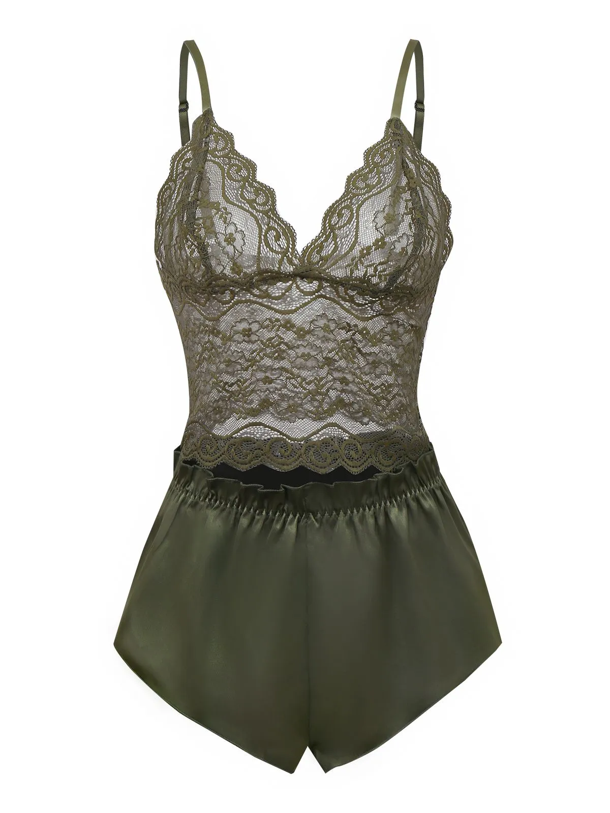 Green 1950s Solid Lace & Satin Pajama Set sold by Retro Stage product image thumbnail 3