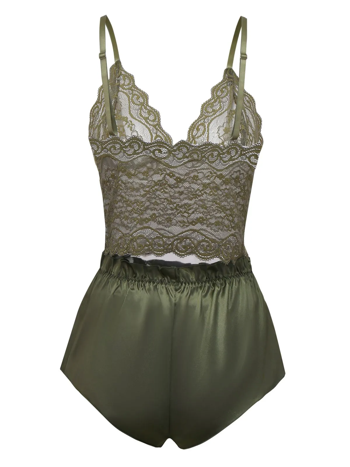 Green 1950s Solid Lace & Satin Pajama Set sold by Retro Stage product image thumbnail 5