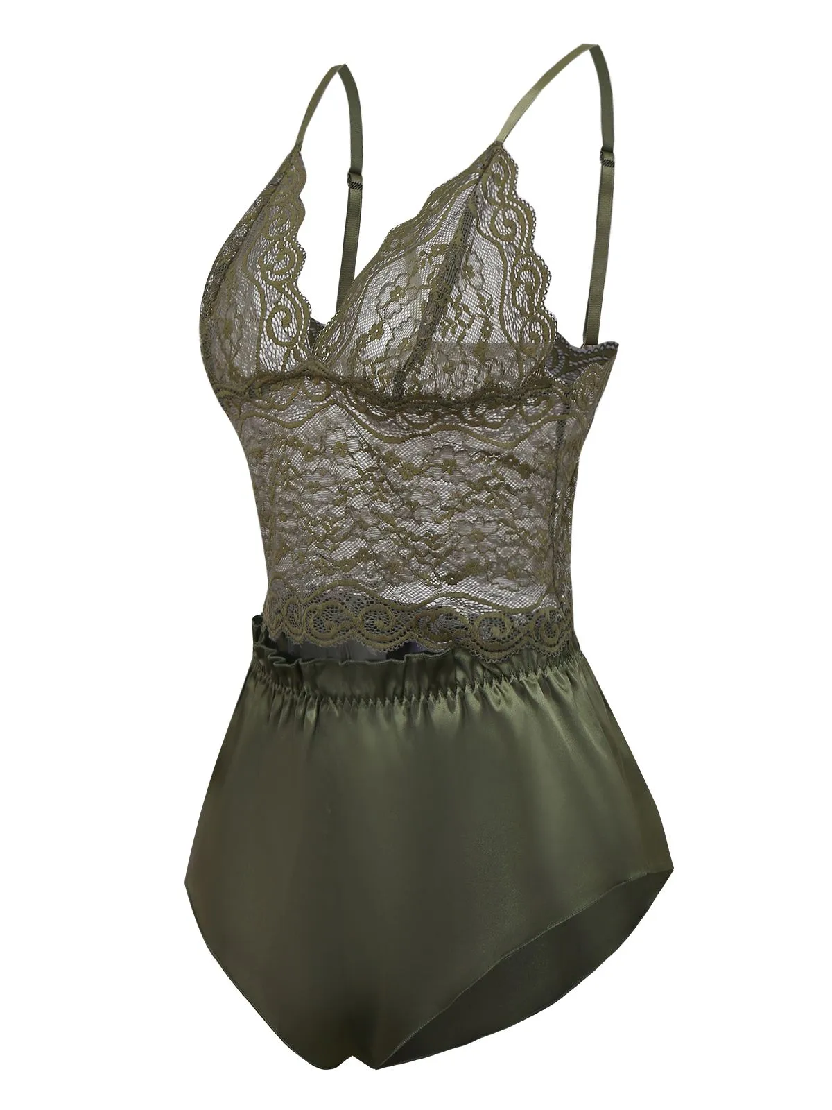 Green 1950s Solid Lace & Satin Pajama Set sold by Retro Stage product image thumbnail 4