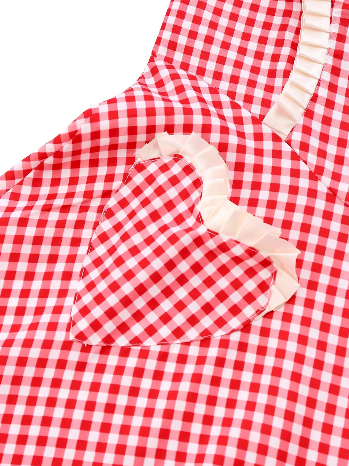 Red 1960s Plaid Heart Pocket Halter Dress sold by Retro Stage product image thumbnail 4