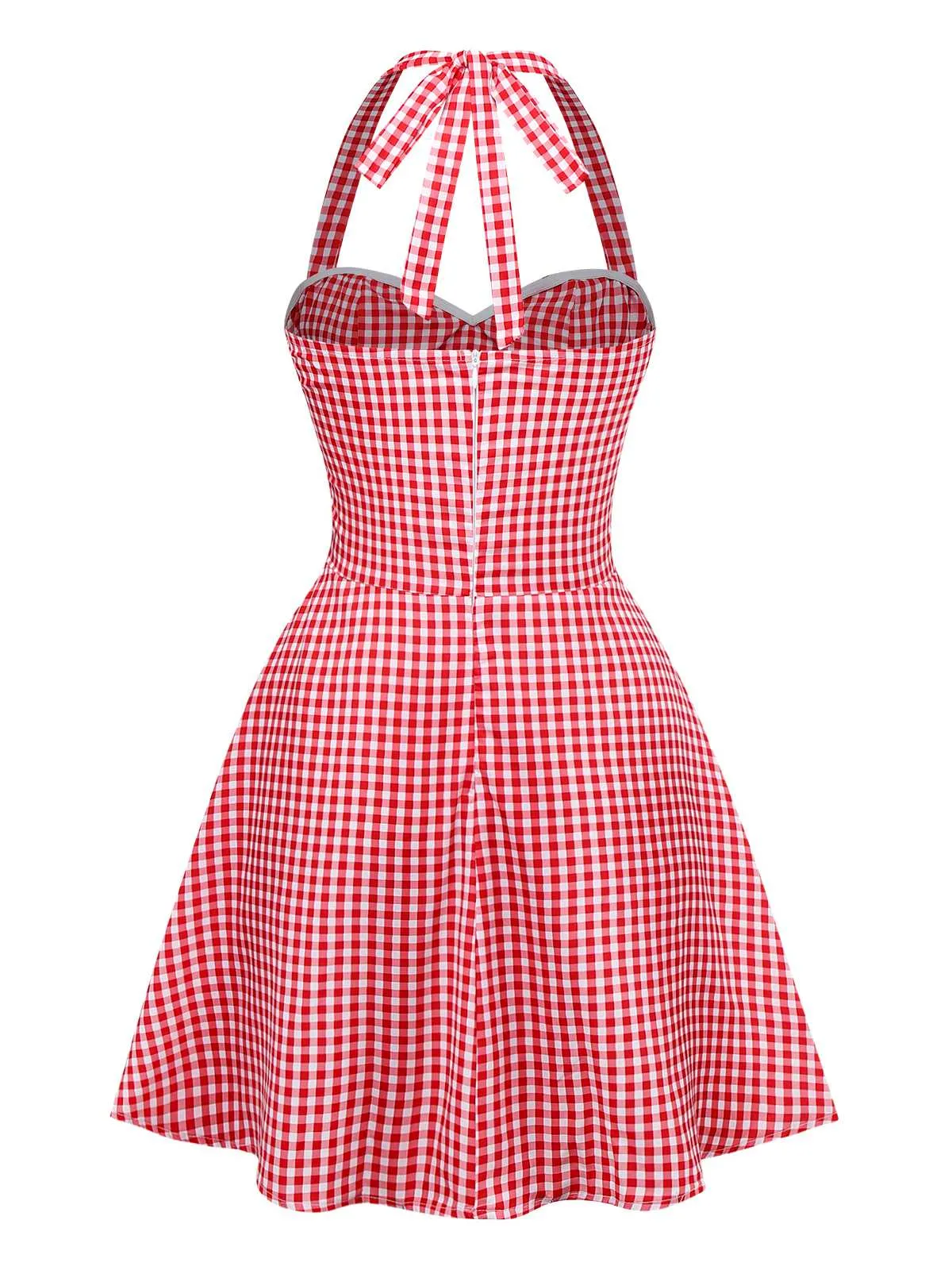 Red 1960s Plaid Heart Pocket Halter Dress sold by Retro Stage product image thumbnail 2
