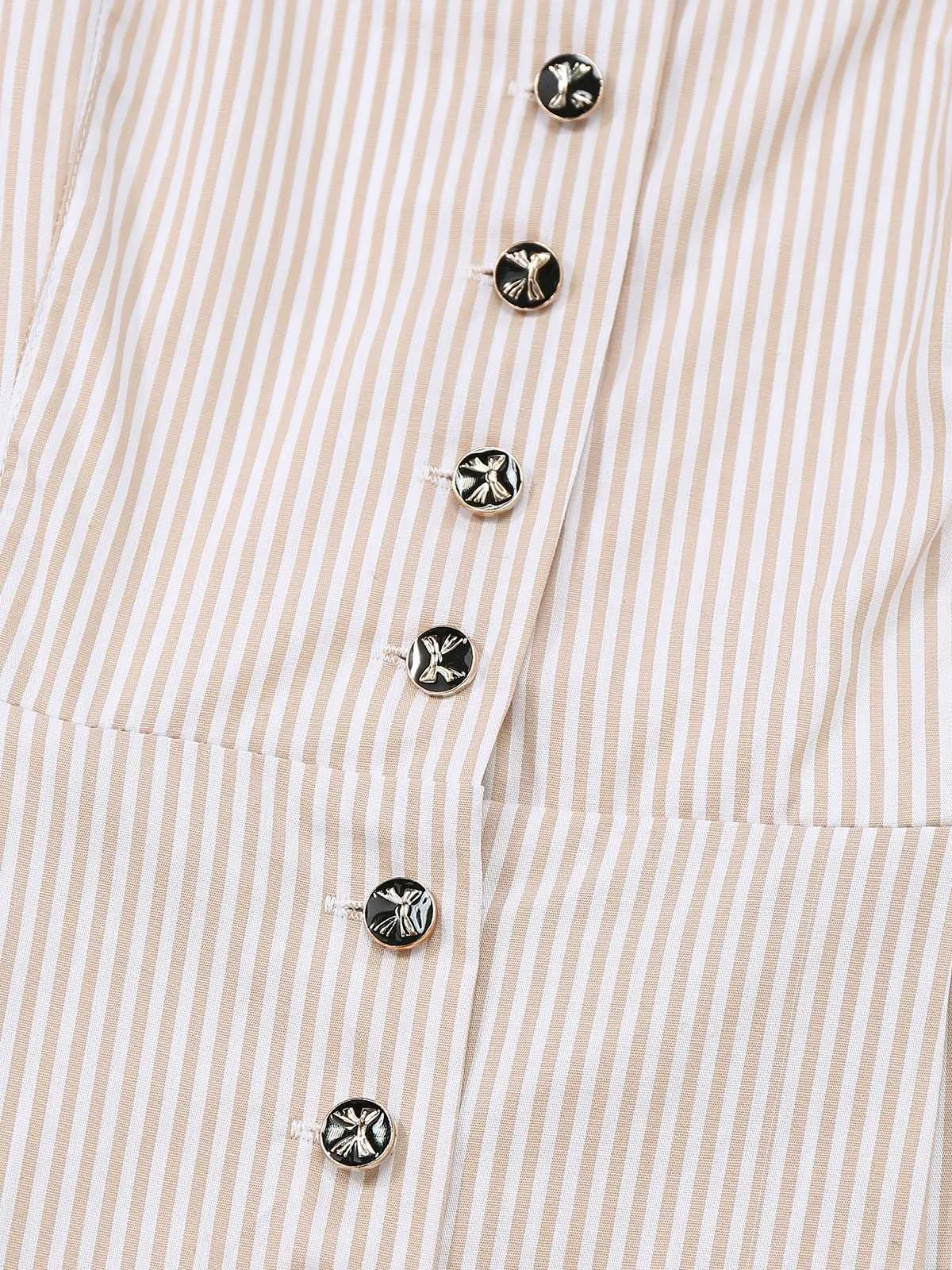 2PCS Beige 1950s Vertical Striped Dress & Floral Apron sold by Retro Stage product image thumbnail 4