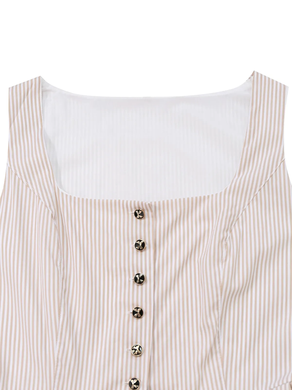 2PCS Beige 1950s Vertical Striped Dress & Floral Apron sold by Retro Stage product image thumbnail 3