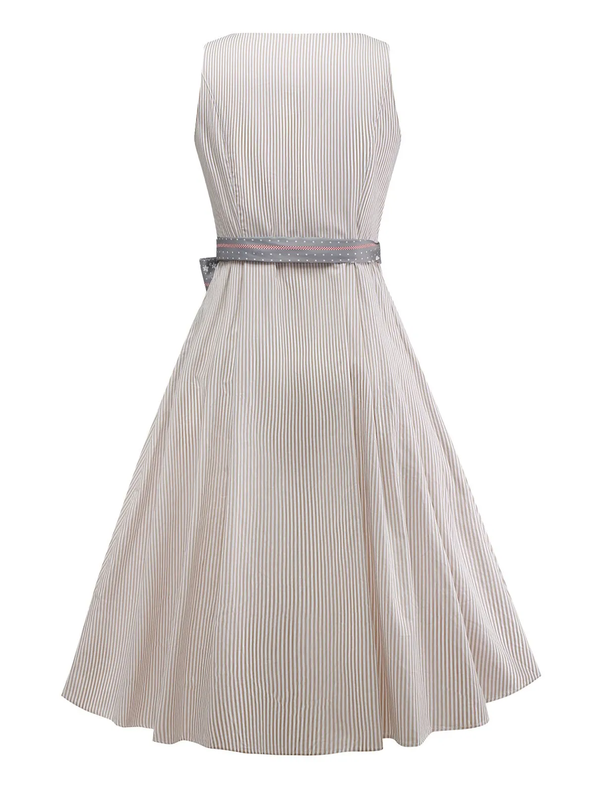 2PCS Beige 1950s Vertical Striped Dress & Floral Apron sold by Retro Stage product image thumbnail 2
