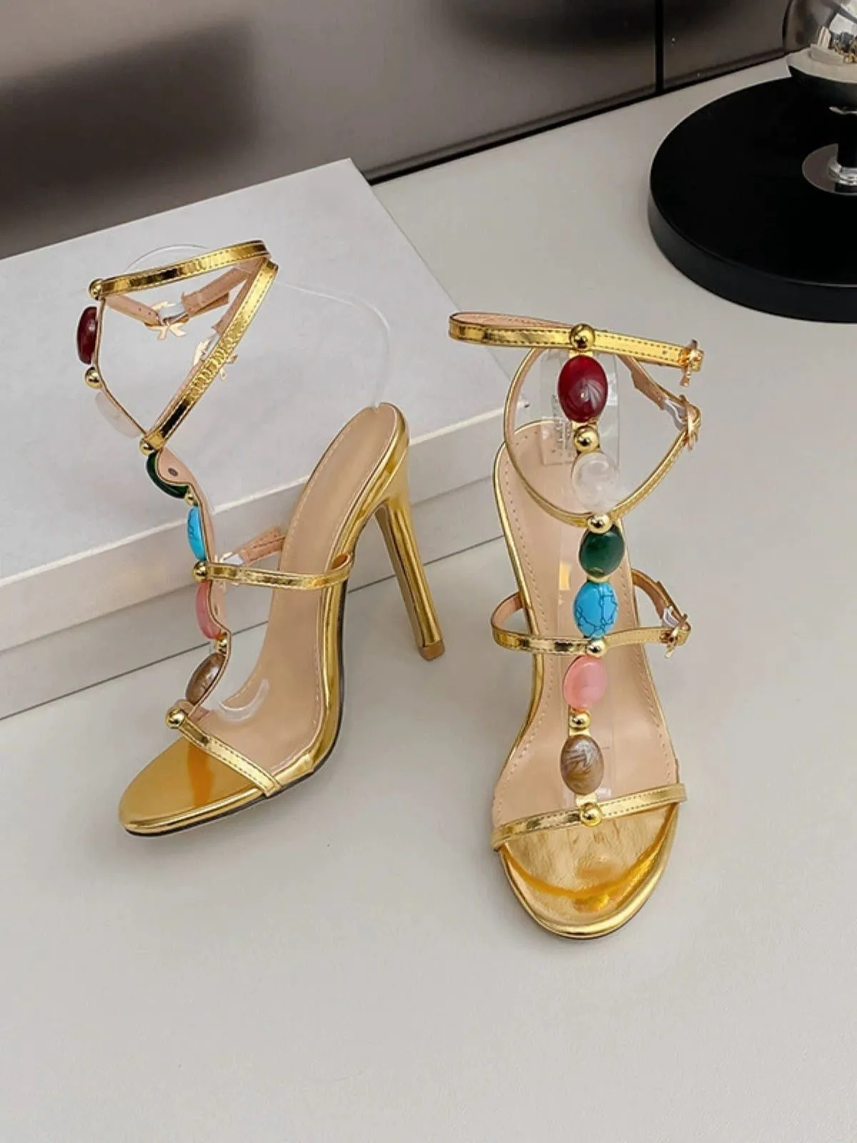 Vintage Colored Stones Stiletto Heels Strappy Sandals sold by Retro Stage product image thumbnail 3