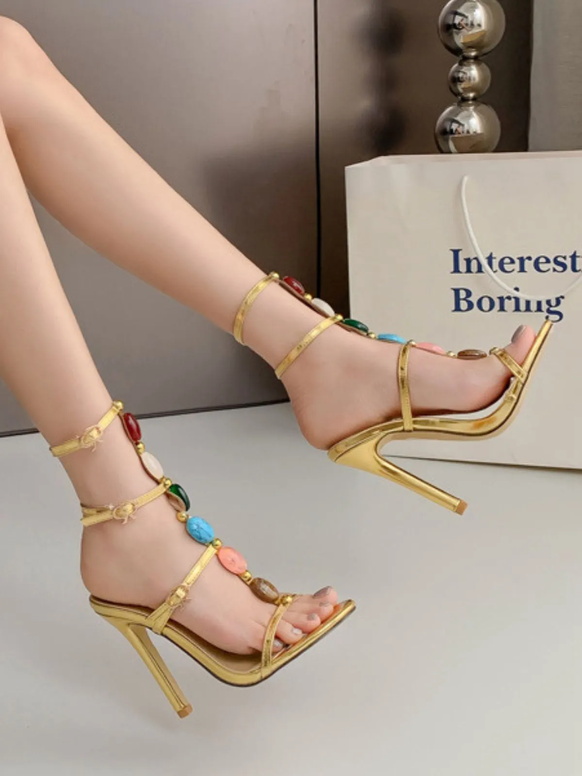 Vintage Colored Stones Stiletto Heels Strappy Sandals sold by Retro Stage product image thumbnail 2