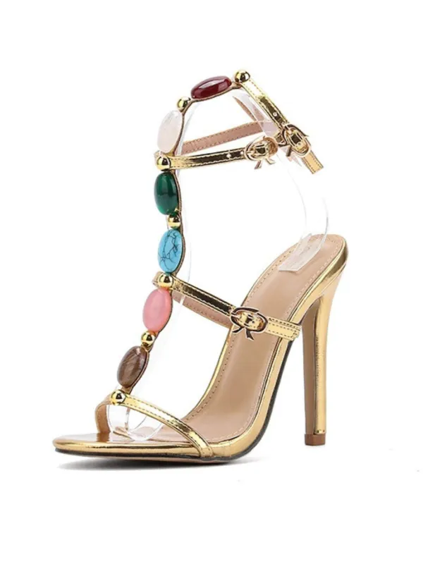 Vintage Colored Stones Stiletto Heels Strappy Sandals sold by Retro Stage