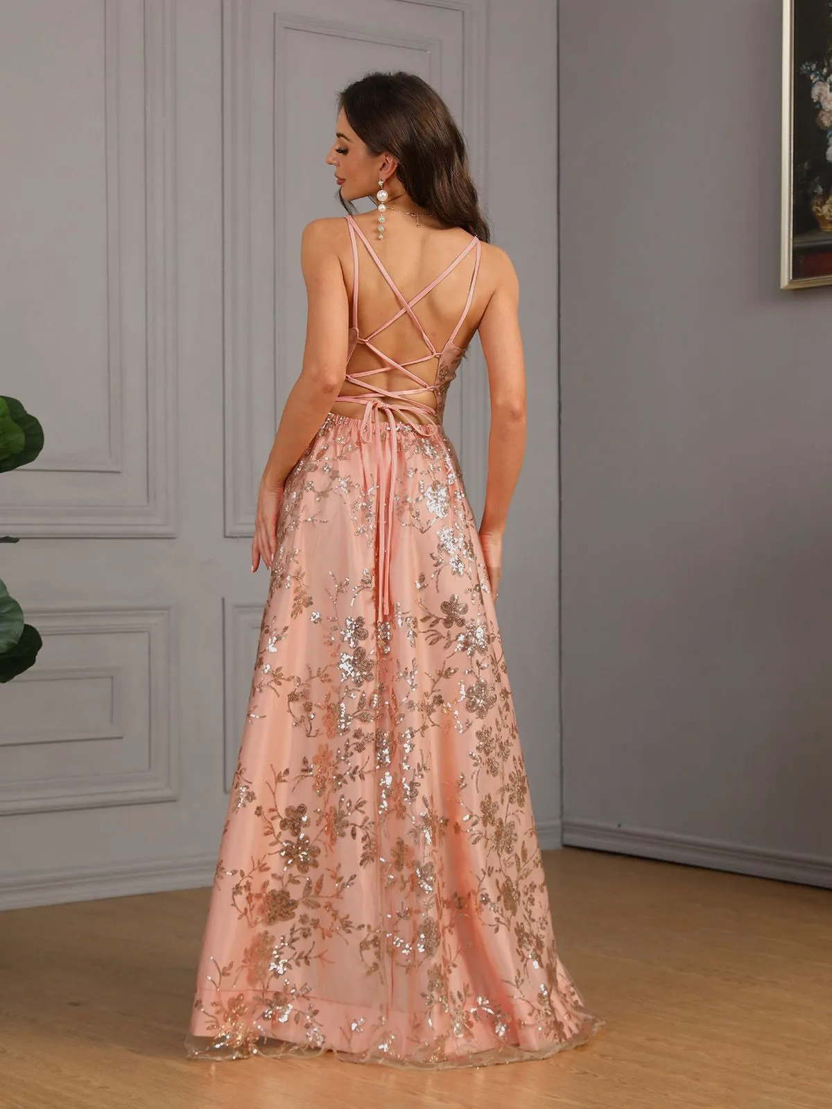 Pink 1930s Sequined Floral Mesh High Slit Dress sold by Retro Stage product image thumbnail 2