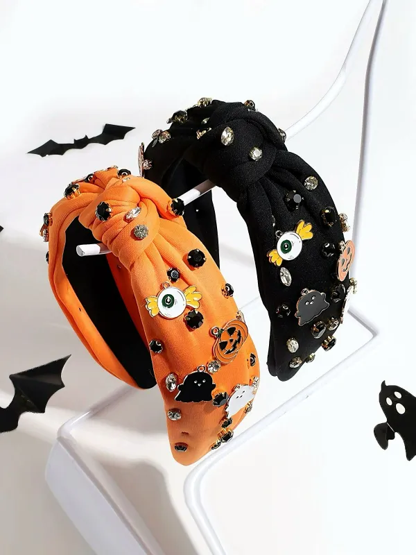 Devil Pumpkin Ghost Rhinestone Knotted Headband sold by Retro Stage