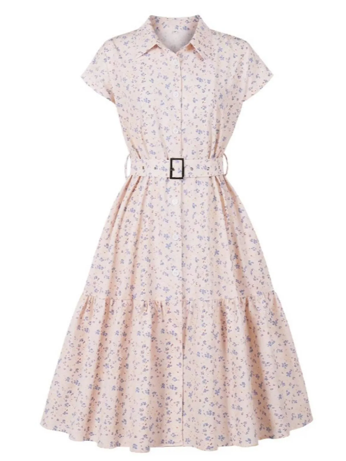 1940s Blazer Collar Floral Belted Dress sold by Retro Stage