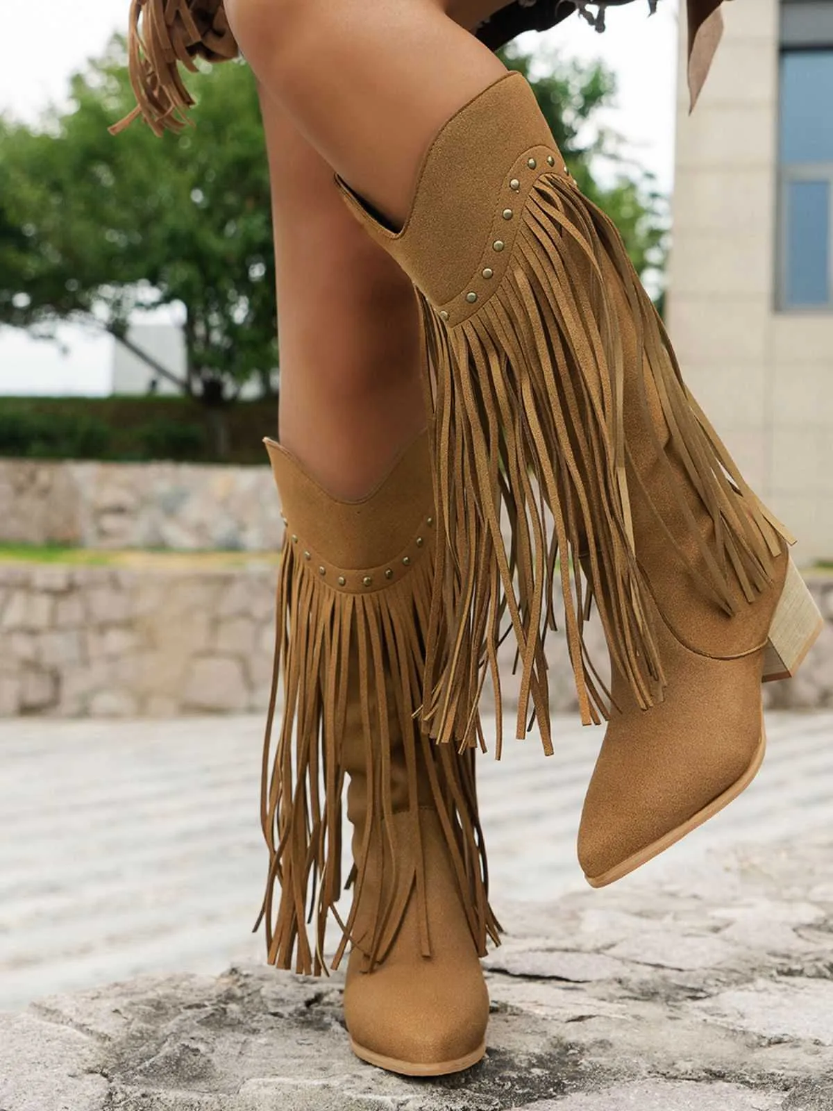 Vintage Tassel Chunky High-heeled Boots sold by Retro Stage product image thumbnail 4