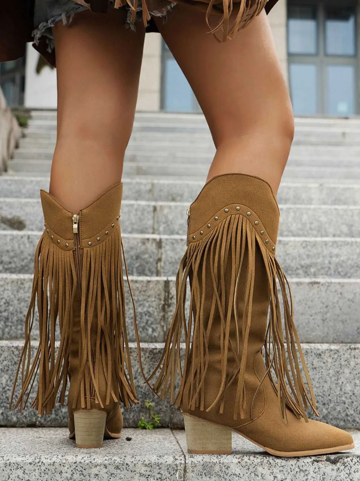 Vintage Tassel Chunky High-heeled Boots sold by Retro Stage product image thumbnail 3