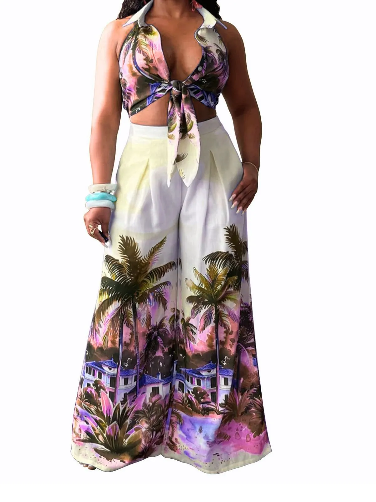 2PCS 1950s Tropical Style Halter Top & Pants sold by Retro Stage product image thumbnail 3