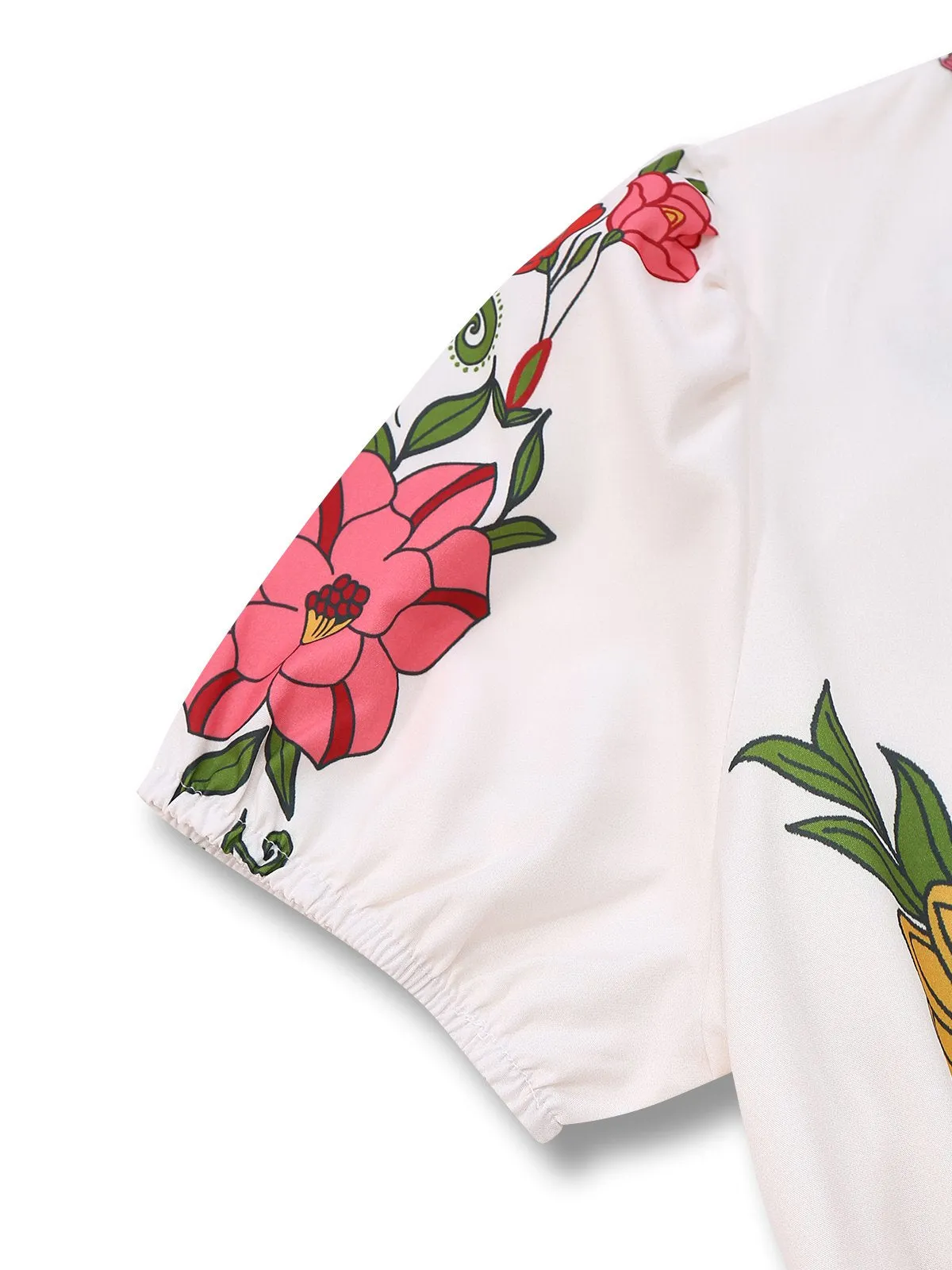 White 1950s Deep V-Neck Floral Belted Jumpsuit sold by Retro Stage product image thumbnail 4