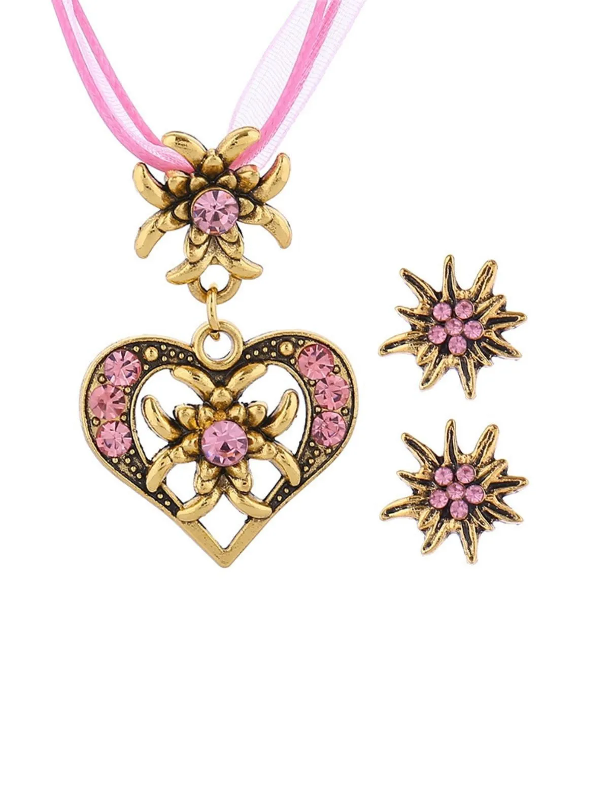 Vintage Rhinestone Edelweiss Heart Ribbon Necklace & Earring Set sold by Retro Stage product image thumbnail 3