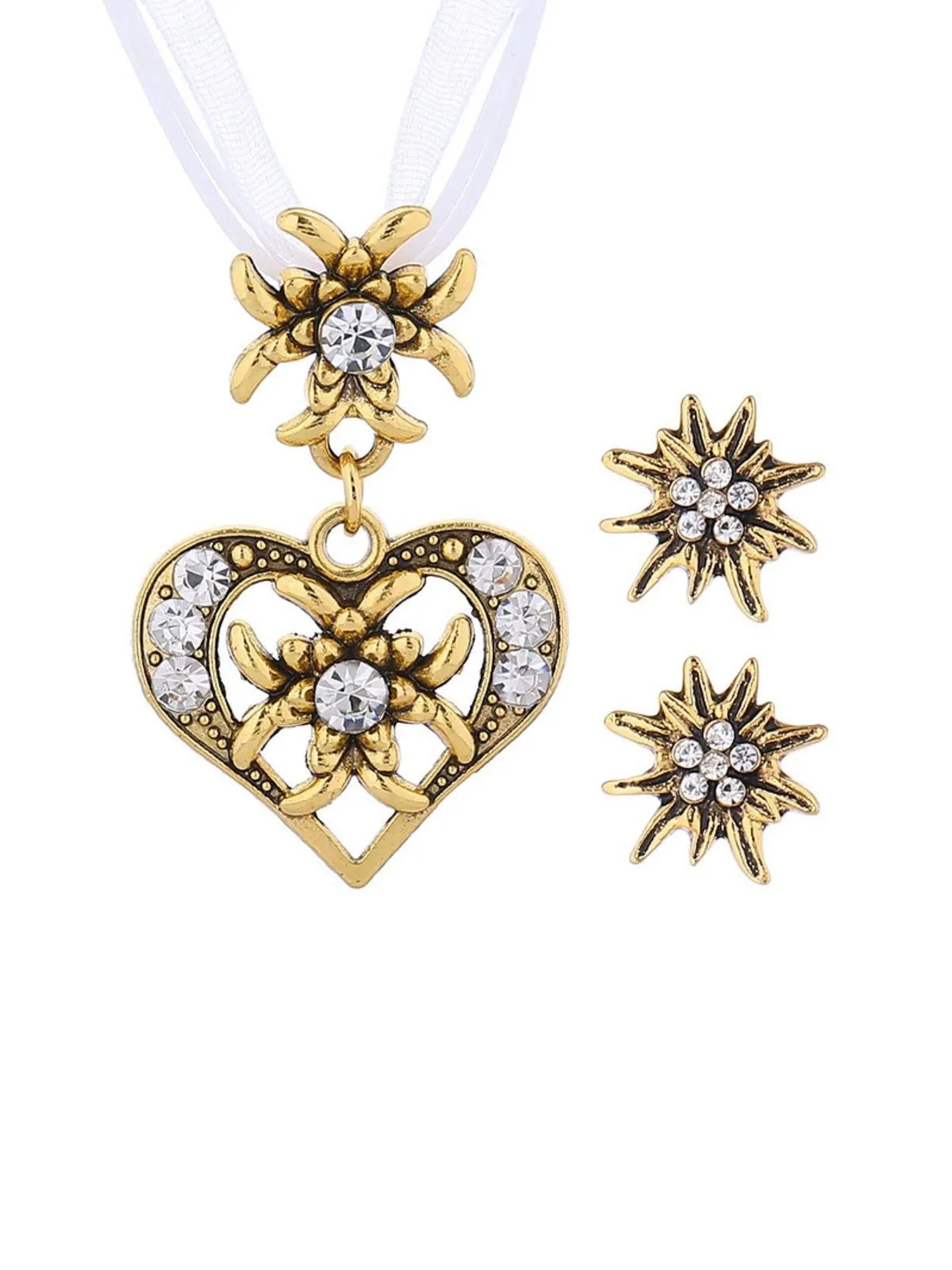 Vintage Rhinestone Edelweiss Heart Ribbon Necklace & Earring Set sold by Retro Stage product image thumbnail 2