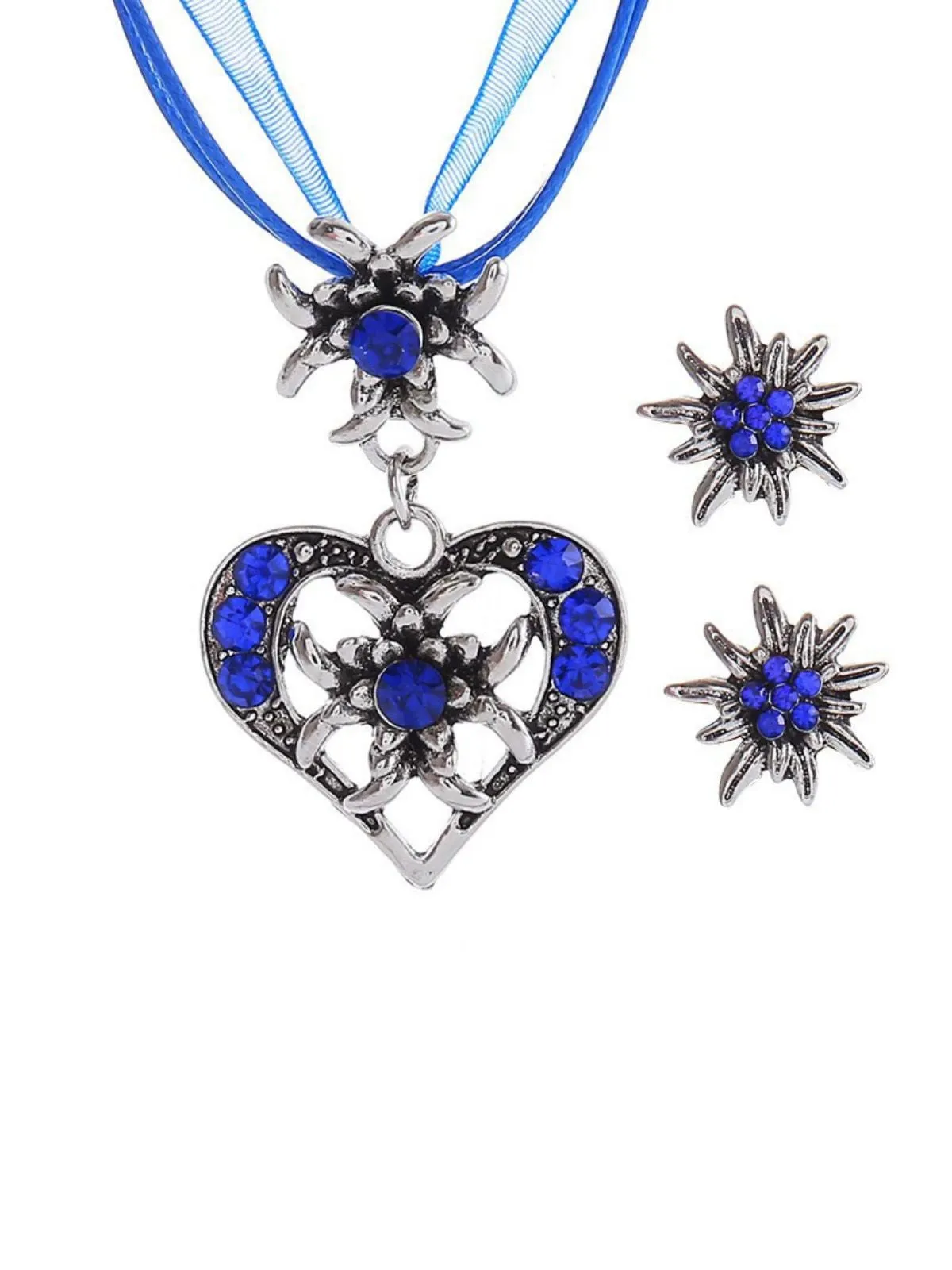 Vintage Rhinestone Edelweiss Heart Ribbon Necklace & Earring Set sold by Retro Stage product image thumbnail 4