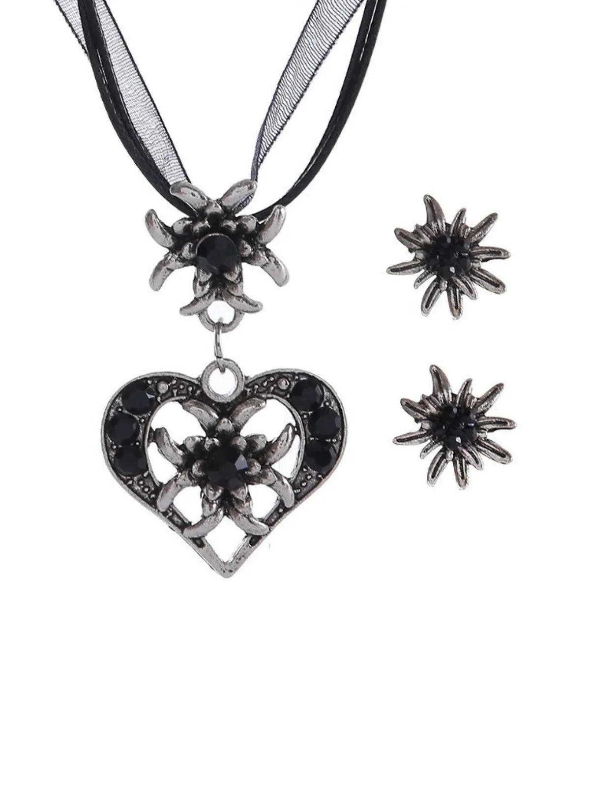 Vintage Rhinestone Edelweiss Heart Ribbon Necklace & Earring Set sold by Retro Stage product image thumbnail 5