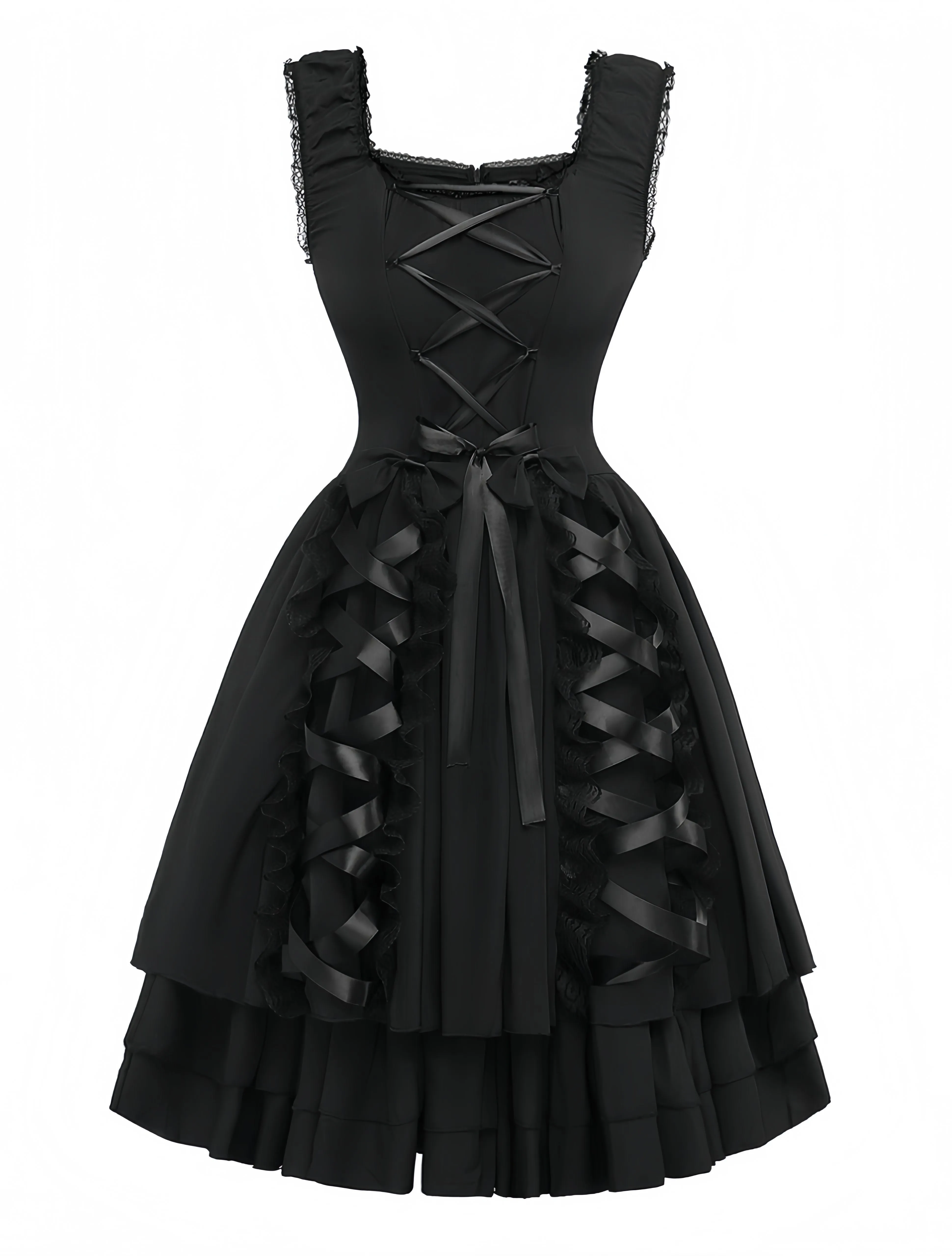 Black 1950s Solid Gothic Lace-Up Dress sold by Retro Stage